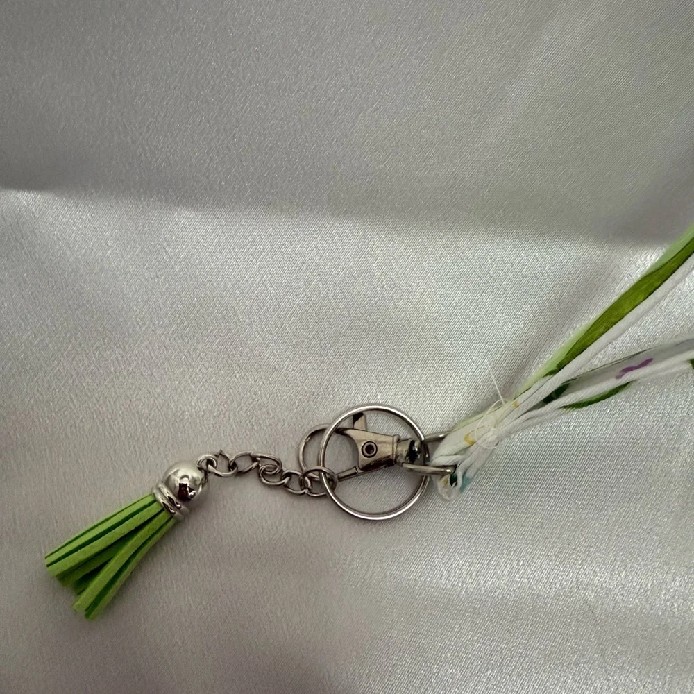 Handmade Avocado Wristlet Keychain with Green Tassel